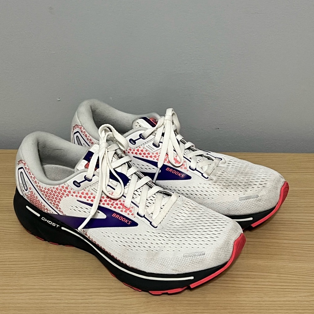 Brooks Ghost White and Purple Running Shoes